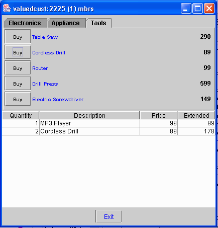 GUI of visual shopping cart (JGCart)